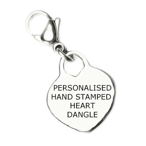 Personalised Hand Stamped Heart Dangle - Click for colour options Personalised Hand Stamped Heart Dangle - Click for colour options