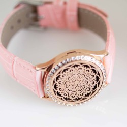 Perfume Watch Bracelet - Pink Band, Rose Gold with Diamante Locket Perfume Watch Bracelet - Pink Band, Rose Gold with Diamante Locket