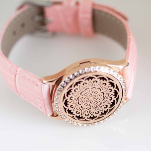 Perfume Watch Bracelet - Pink Band, Rose Gold with Diamante Locket Perfume Watch Bracelet - Pink Band, Rose Gold with Diamante Locket