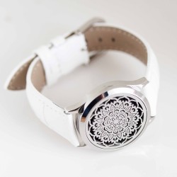 Perfume Watch Bracelet - White Band, Silver Locket Perfume Watch Bracelet - White Band, Silver Locket