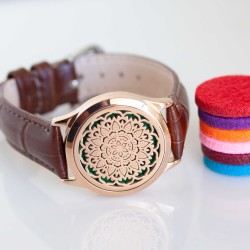 Perfume Watch Bracelet - Brown Band, Rose Gold Locket Perfume Watch Bracelet - Brown Band, Rose Gold Locket