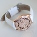 Perfume Watch Bracelet - White Band, Rose Gold with Diamante Locket Perfume Watch Bracelet - White Band, Rose Gold with Diamante Locket