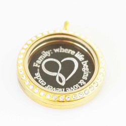 Family: where life begins & love never ends... - Locket and Plate Set - 3cm Family: where life begins & love never ends... - Locket and Plate Set - 3cm