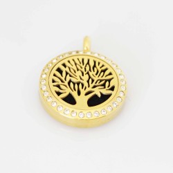 Perfume/Essential Oil Locket - Gold Bling Tree of Life - 2.5cm - Gold Tone Perfume/Essential Oil Locket - Gold Bling Tree of Life - 2.5cm - Gold Tone