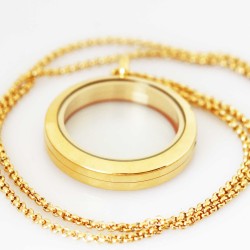 Gold Locket and Necklace Set - Magnetic Locket - 3cm wide Gold Locket and Necklace Set - Magnetic Locket - 3cm wide